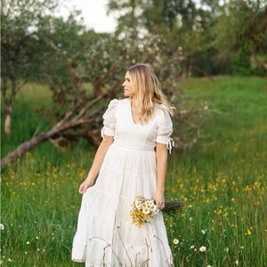 Eva Franco White Midi Dress with Button Detail